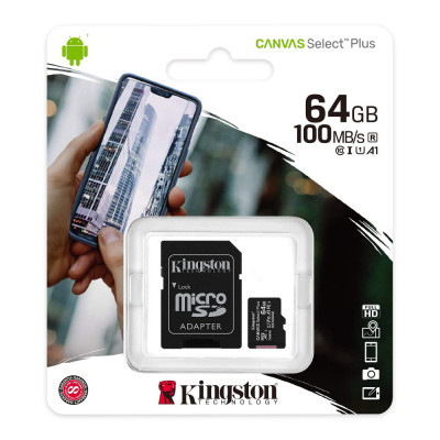 Kingston Canvas Select Plus 64GB MicroSD Card + SD Adapter
