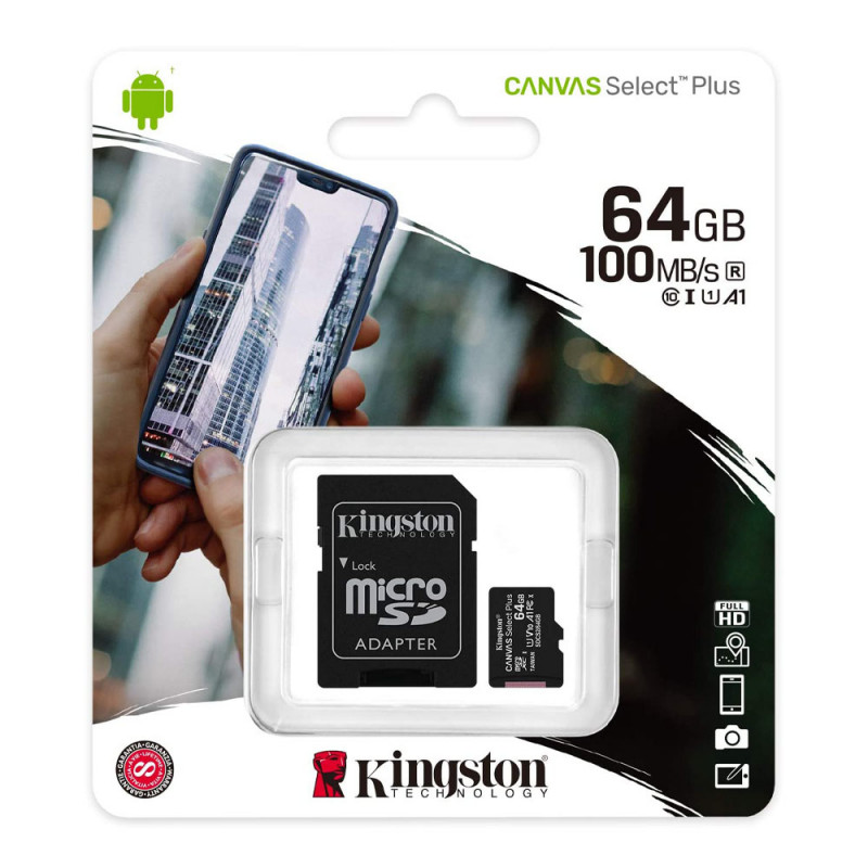Kingston Canvas Select Plus 64GB MicroSD Card + SD Adapter