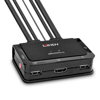 Lindy 2 Port HDMI 2.0 18G, USB 2.0 Cable KVM Switch