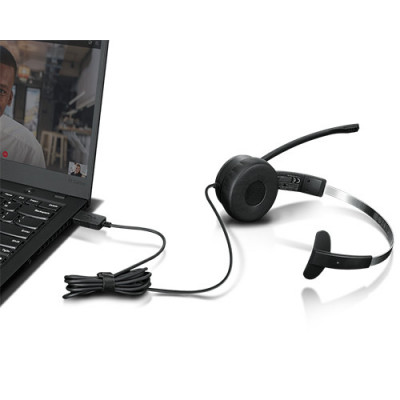 Lenovo 100 Mono Headset Wired Head-band Office Call center USB Type-A Black