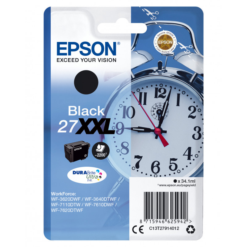 Epson Alarm clock Singlepack Black 27XXL DURABrite Ultra Ink