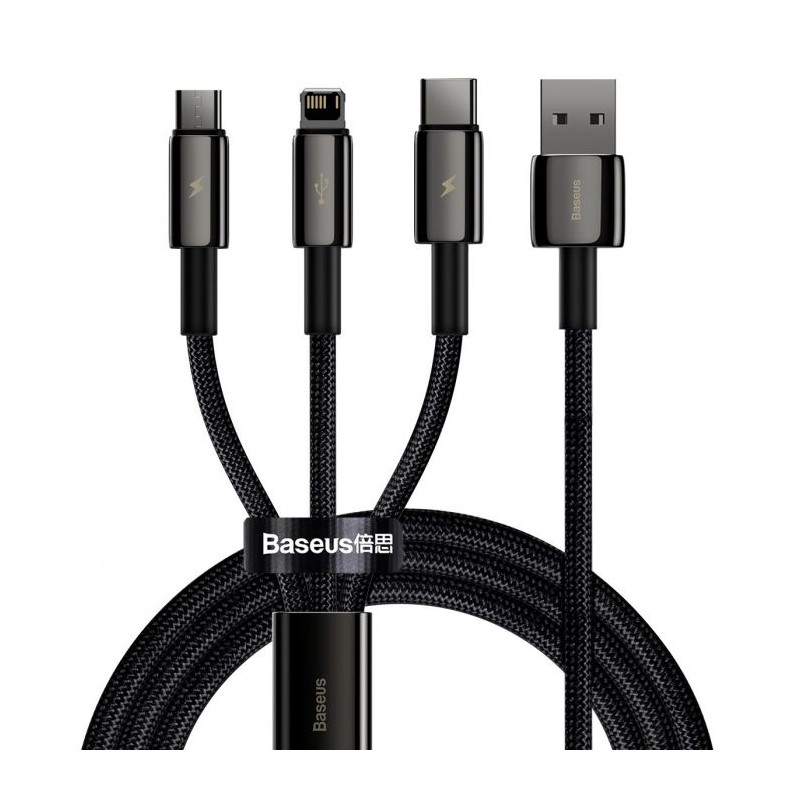 1.5m Baseus Universal Tungsten 3-in-1 USB cable (Type-C -  Lightning - Micro USB) 3.5A Black