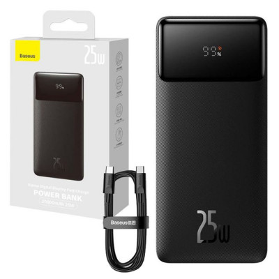 Baseus 20000 mAh Power Bank Fast Charge 25W, C+U+U (with Type-C to Type-C, 0.5m cable) Black