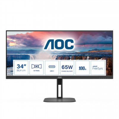 AOC V5 U34V5C BK computer monitor 86.4 cm (34") 3440 x 1440 pixels UltraWide Quad HD LCD Black