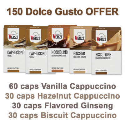 OFFER Verzi 150 Capsules Compatible with Nescafé® Dolce Gusto® Machine, mixed flavoured drink