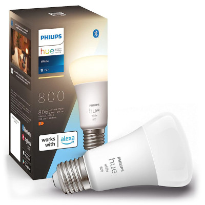 Philips Hue White Smart LED 9w Light Bulb E27, with Bluetooth, Works with Alexa