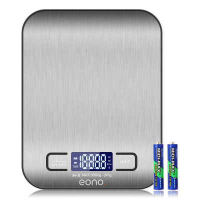 Eono Digital Kitchen Scale, Premium Stainless Steel, Weight Grams and Oz for Baking and Cooking 5KG