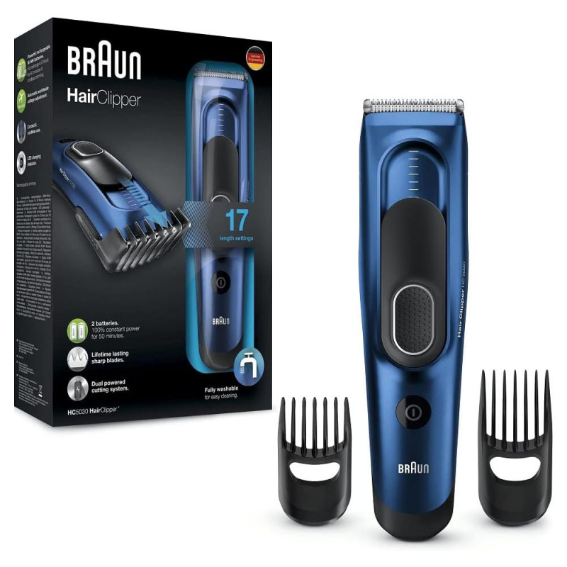 Braun Men\'s Hair Clipper, 17 Length Settings, Included Accessories, SafetyLock M
