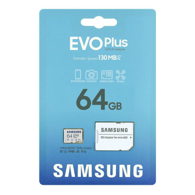 Samsung EVO Plus 64GB UHS-I Micro SD Memory Card & SD Adapter - FHD A1 V10