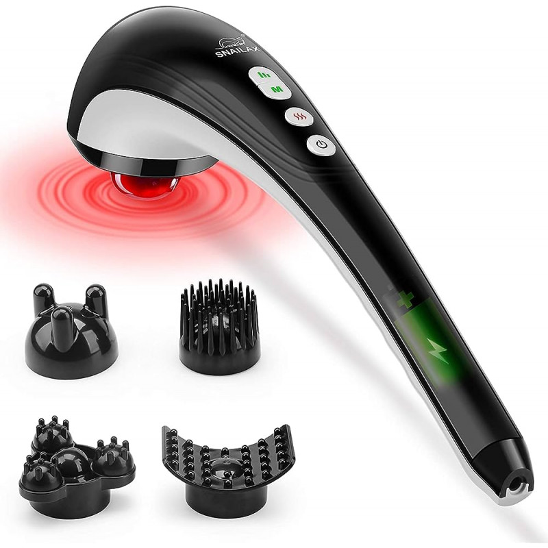 Snailax® Cordless Handheld Back Massager - Rechargeable Percussion Massage with Heat - 48
