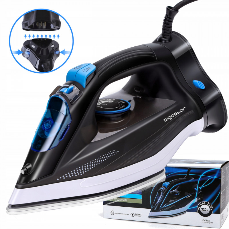 Aigostar Sean 31QNM Electric Iron, 2600 W, 320 ml, Removable Base, Adjustable Temperature and Steam, Ceramic Coating Sole, Drip 