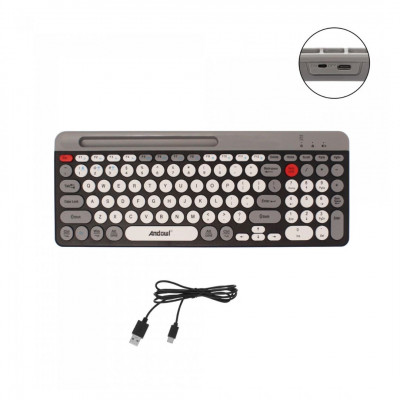 Andowl QK8066 Slim Wireless Keyboard with Bluetooth 5.1 and 2.4G