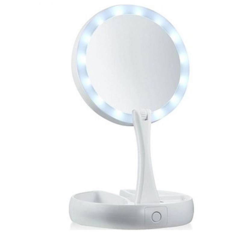 My Fold Jin Ge Lighted Foldable MakeUp Mirror with Led Light Ring with Magnific