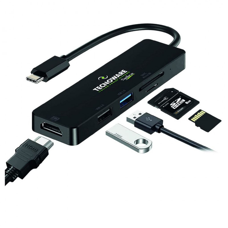 Tecnoware Docking Station HUB USB-C 5 in 1 Adapter: HDMI + USB2.0 + USB3.0