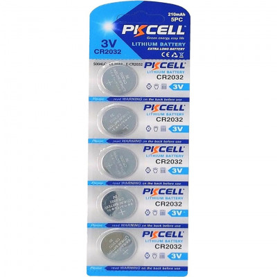 PKCELL 5-Pack CR2032 Coin Cell Lithium Battery