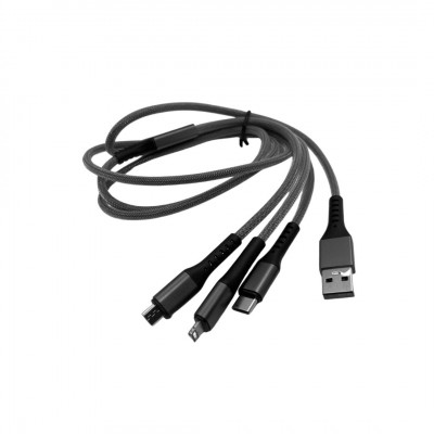 Andowl Regular USB to Lightning / Type-C / micro USB 1.2m Cable / Black