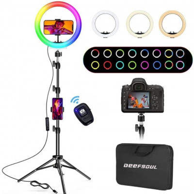 Ring Light with High Tripod, with 35 RGB Modes, 3 Light Effects, 10 Brightness.