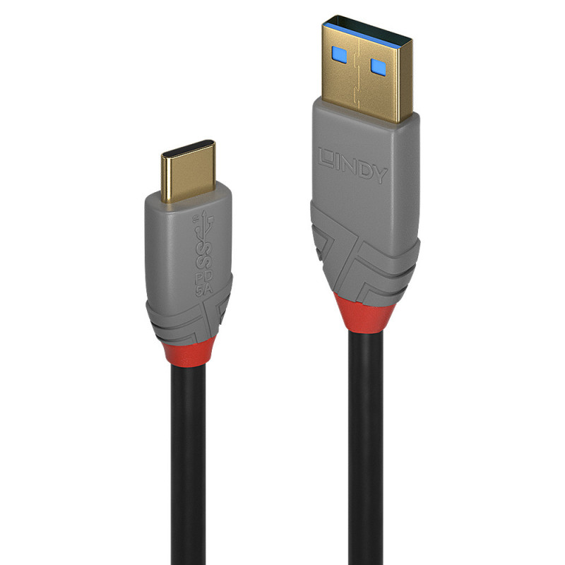 Lindy 1m USB 3.1 Type A to C Cable, 5A PD, Anthra Line