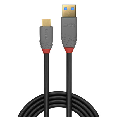 Lindy 1m USB 3.1 Type A to C Cable, 5A PD, Anthra Line