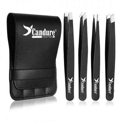 Candure Professional Eyebrow Tweezers - Stainless Steel Tip Eyebrow Tweezers X4