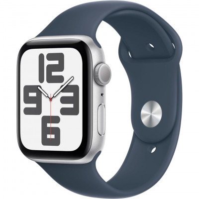 Apple Watch SE (2nd Generation, 2023), M/L, 44mm. Silver/Storm blue