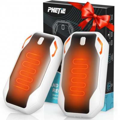 PHEJIE Electric 2 Pack Portable Rechargeable Hand Warmer, 3 Temperature Levels from 40-55°C.