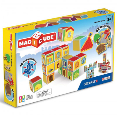 Geomag 144 Magicube Castles & Homes - 16 magnetic cubes for constructions + 62 clips, building set, educational toy