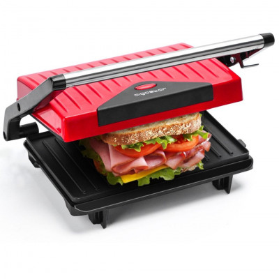 Aigostar Panini Grill - Contact Grill - Non-stick coating - Floating lid - 750W - Red