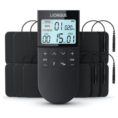 LIORQUE TENS/EMS/FITNESS 3-in-1 Muscle Stimulator, 50 Modes, 10 Pieces of TENS Electrodes, 16 Intensity Levels for Pain Relief B