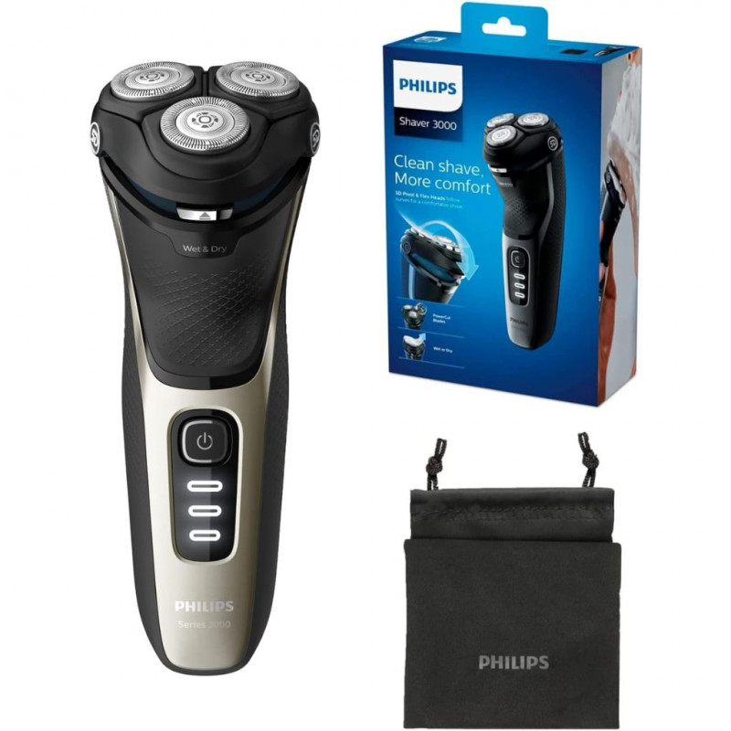 Philips S3230/52 Shaver Series 3000 - Electric Wet and Dry Shaver for Men with Fold-Out Trimmer and Travel Bag