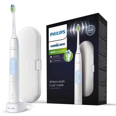 Philips Sonicare ProtectiveClean 4500 Electric Toothbrush, with 2 Cleaning Programs, Pressure Control, Timer & Travel Case - Whi