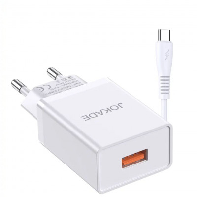 Jokade Wall Charger with Cable USB to Type-C Single Port 5A, White