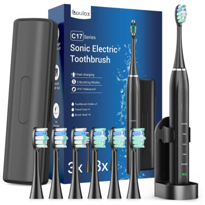 Sonic Electric Toothbrush for Adults and Children, with 40000VPM, USB C Quick Charge 3 Hours Duration 60 Days, 5 Modes and 6 Bru