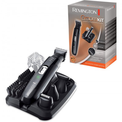 Remington GroomKit PG6130 Face and Body Hair Styling Kit with 4 Removable Heads, Black/Grey