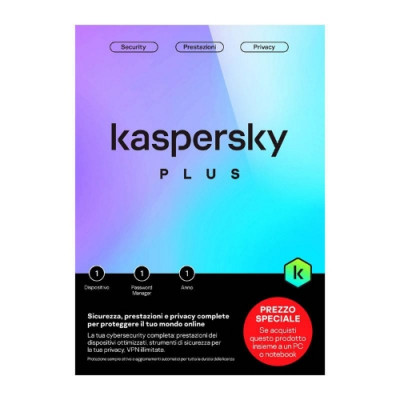 KASPERSKY PLUS (2023) 1 user 1 device ATTACH *PER VENDITA ABBINATA CON PC O NB* Envelope KL1042T5AFS-ENVATT