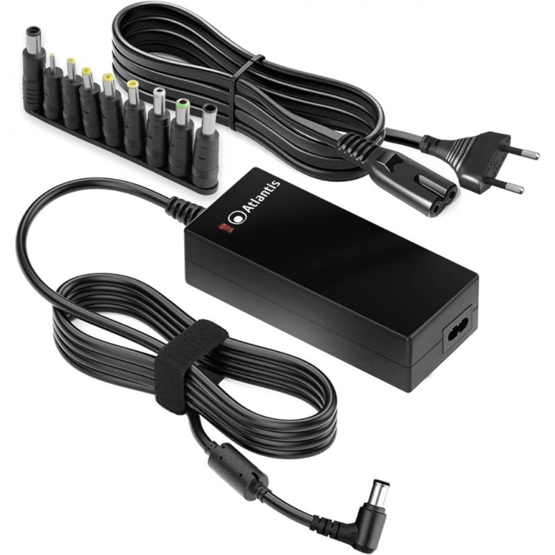 Atlantis Universal notebook power adapter 90 W + USB OUT ,9 interchangeable connectors