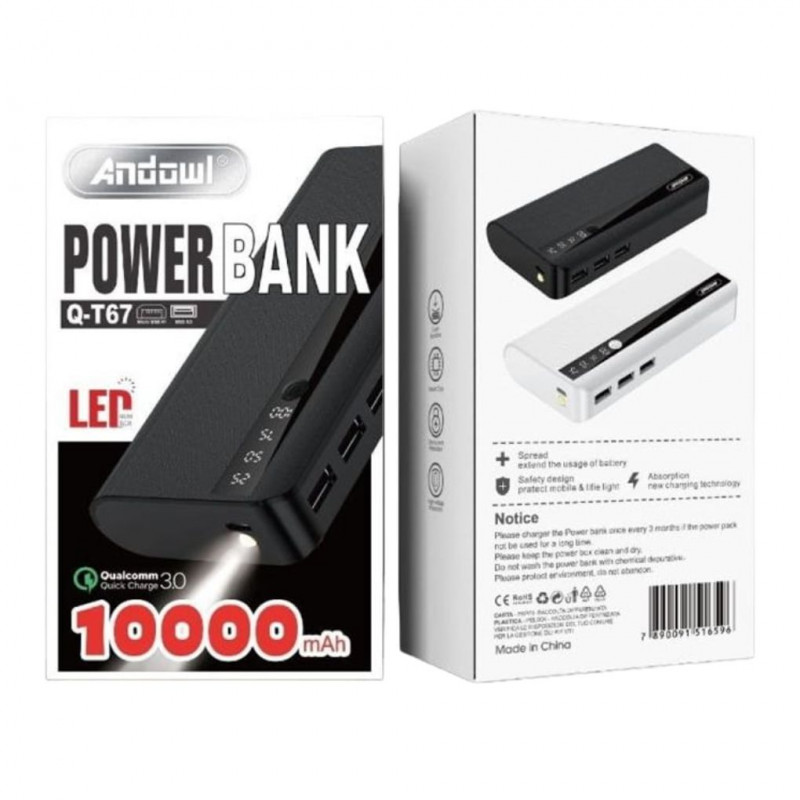 Andowl Power Bank 10000mAh 1xMicroUSB & 3xUSB – LED Power Bank