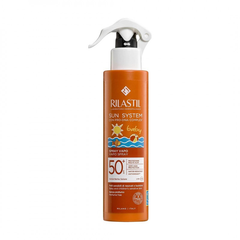 Rilastil Sun System Spray Baby, Vapo, Body Emulsion, Light Texture, for Sensitive Skin of Newborns and Children SPF 50+ Very Hig