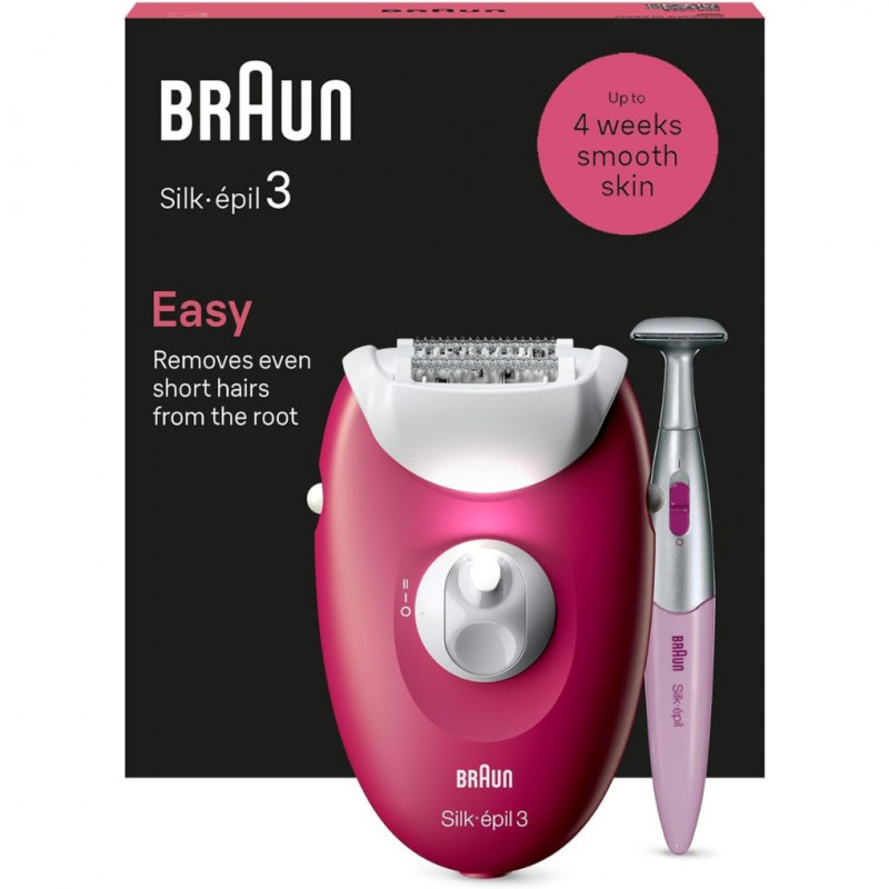 Braun Silk-épil 3, Wired Epilator for Hair Removal, Attachments for Razors, Trimmer and Massage