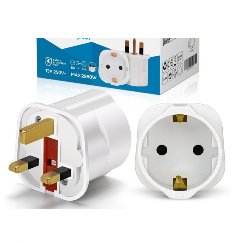 AIGOSTAR CE Approved EU to Malta Plug Adapter Euro Schuko 2 Pin 2990W 230/250V