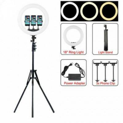 Andowl 18 LED Ring Fill Light with High Tripod, 3  Phone Holders.3 Light modes