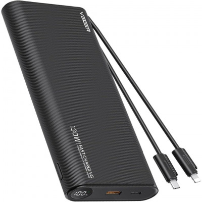 VEGER130W Power Bank with Built-in Cables, 25000mAh USB C PD