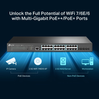 TP-Link JetStream 24-Port 2.5GBASE-T and 4-Port 10GE SFP+ L2+ Managed Switch with 16-Port PoE+ & 8-Port PoE++