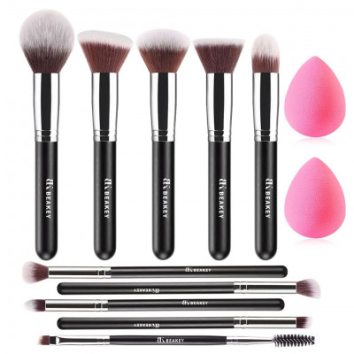 Beakey Makeup Brush Set A-silver, 12 Pieces