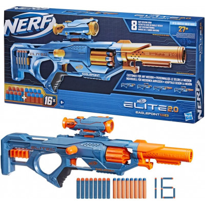 NERF Elite 2.0 Eaglepoint RD-8 Blaster, 8-Dart Drum, Removable Telescope - F0423