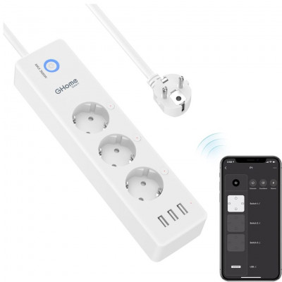 GHome Smart WLAN Power Strip with 3 AC Sockets and 3 USB, Compatible with Alexa, Google Home, Only 2.4