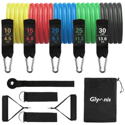 Glymnis 11 Pieces with 5 Fitness Resistance  Bands Set up to 100 lbs