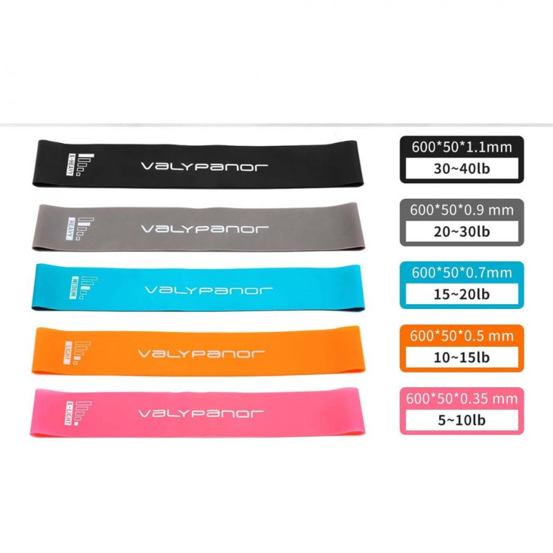 VALYPANOR Resistance Bands [Set of 5] Natural Latex