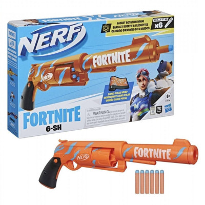 NERF Fortnite 6-Sh Blaster - Camo Pulse Colouring, Striker Loading, 6-Dart Drum