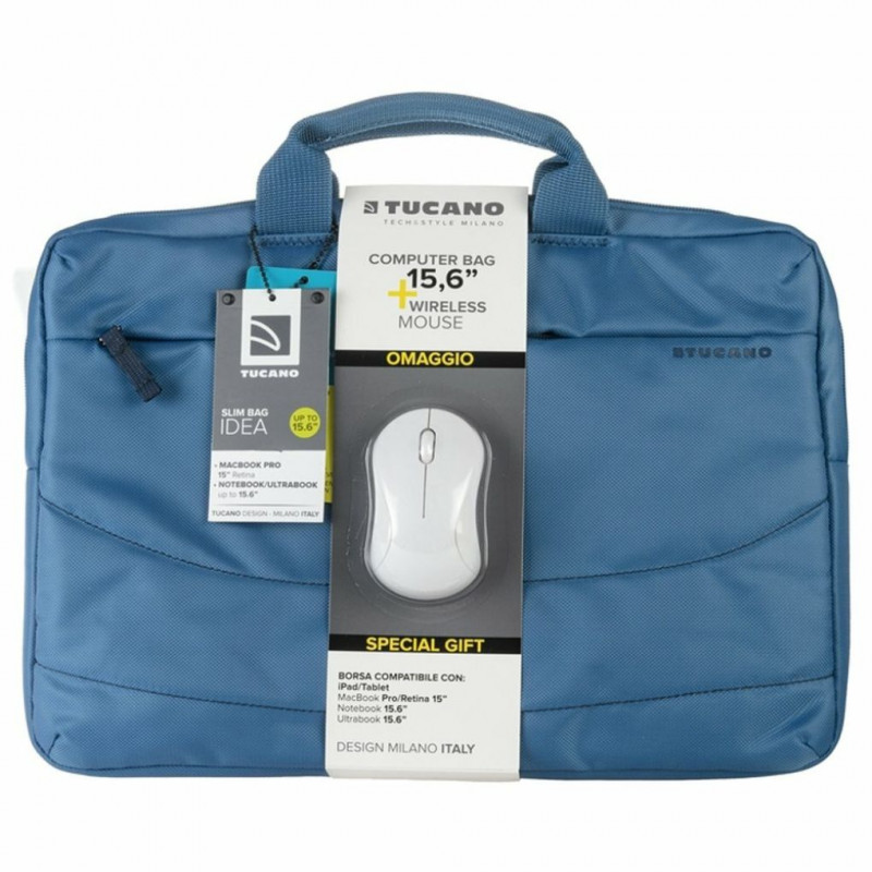 TUCANO Slim 15.6 Laptop Bag with Wireless Mouse, Blue